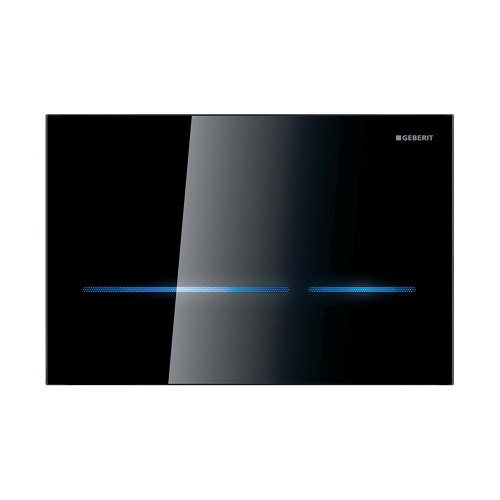 Immagine di Geberit SIGMA80 placca di comando per wc con azionamento elettronico del risciacquo, funzionamento a rete, risciacquo a due quantità, senza contatto, colore nero finitura lucido 116.090.SG.6