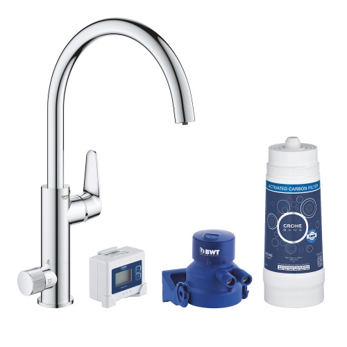 Immagine di Grohe BLUE PURE BAUCURVE miscelatore monocomando per lavello con sistema filtrante dell’acqua finitura cromo lucido 30385000