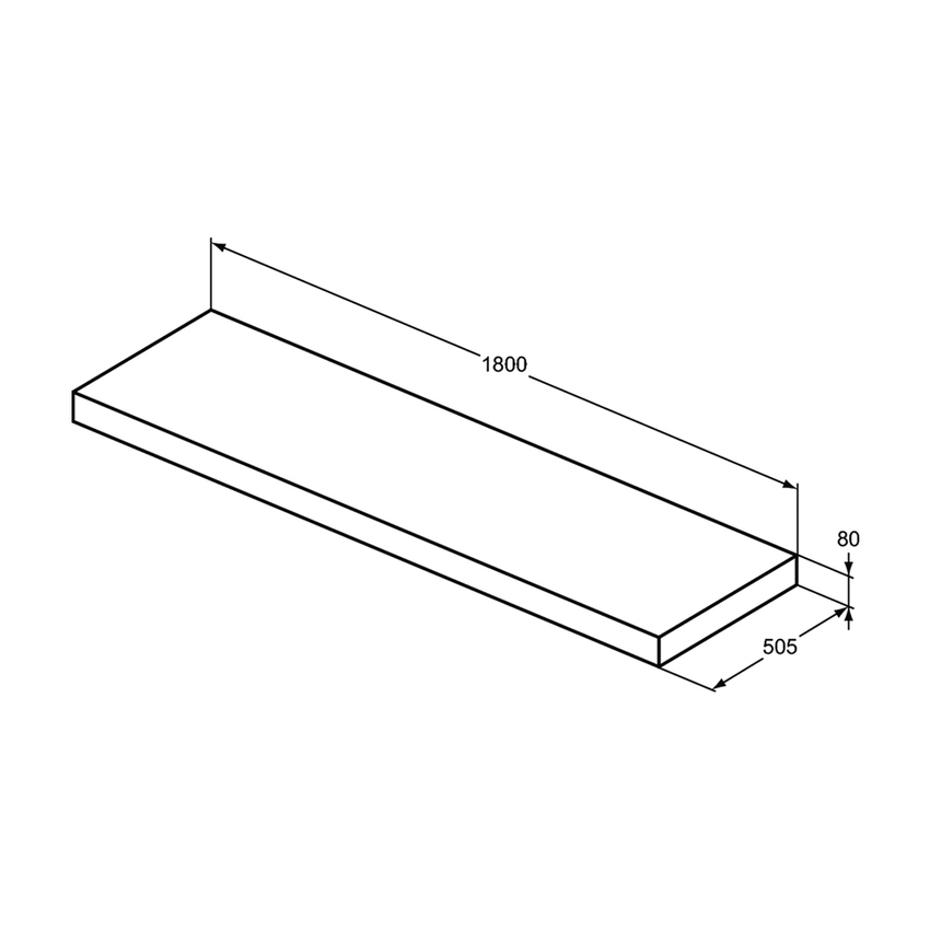 Immagine di Ideal Standard CONCA mensola rettangolare L.180 H.8 P.50.5 cm, senza taglio, in truciolare nobilitato, colore bianco finitura opaco T3954Y1