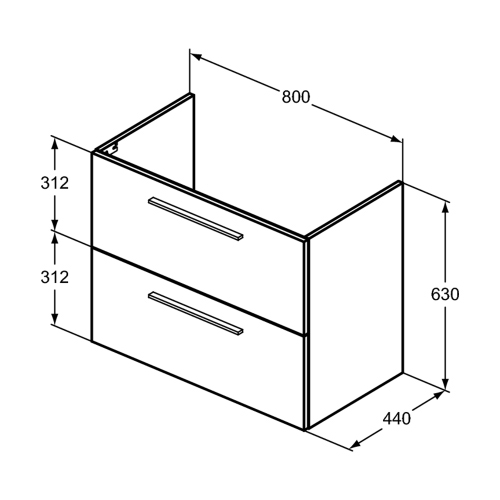 Immagine di Ideal Standard I.LIFE A set con mobile sottolavabo L.80 cm, 2 cassetti, colo bianco finitura opaco e lavabo L.84 cm con foro rubinetteria e troppopieno, colore bianco finitura opaco T5256DU+T462001