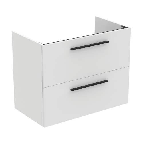 Immagine di Ideal Standard I.LIFE A set con mobile sottolavabo L.80 cm, 2 cassetti, colo bianco finitura opaco e lavabo L.84 cm con foro rubinetteria e troppopieno, colore bianco finitura opaco T5256DU+T462001
