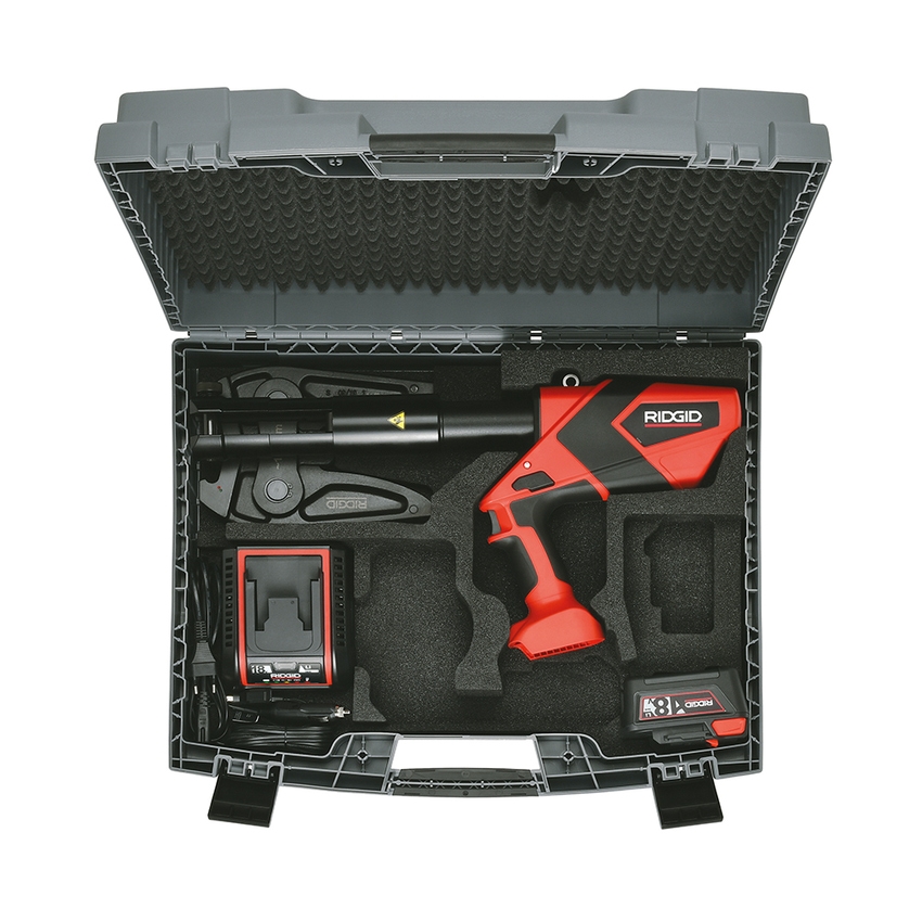 Immagine di Ridgid RP 352-XL kit pressatrice con cassetta di trasporto, batteria da 18 V 5,0 Ah e caricabatterie rapido, con attuatore 32 kN-XL 75803
