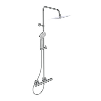 Ideal Standard A7627AA CERATHERM T25 colonna doccia con termostatico esterno,  con deviatore, supporto doccetta, soffione rotondo Ø 25 cm, asta murale e  tubo flessibile 150 cm, finitura cromo