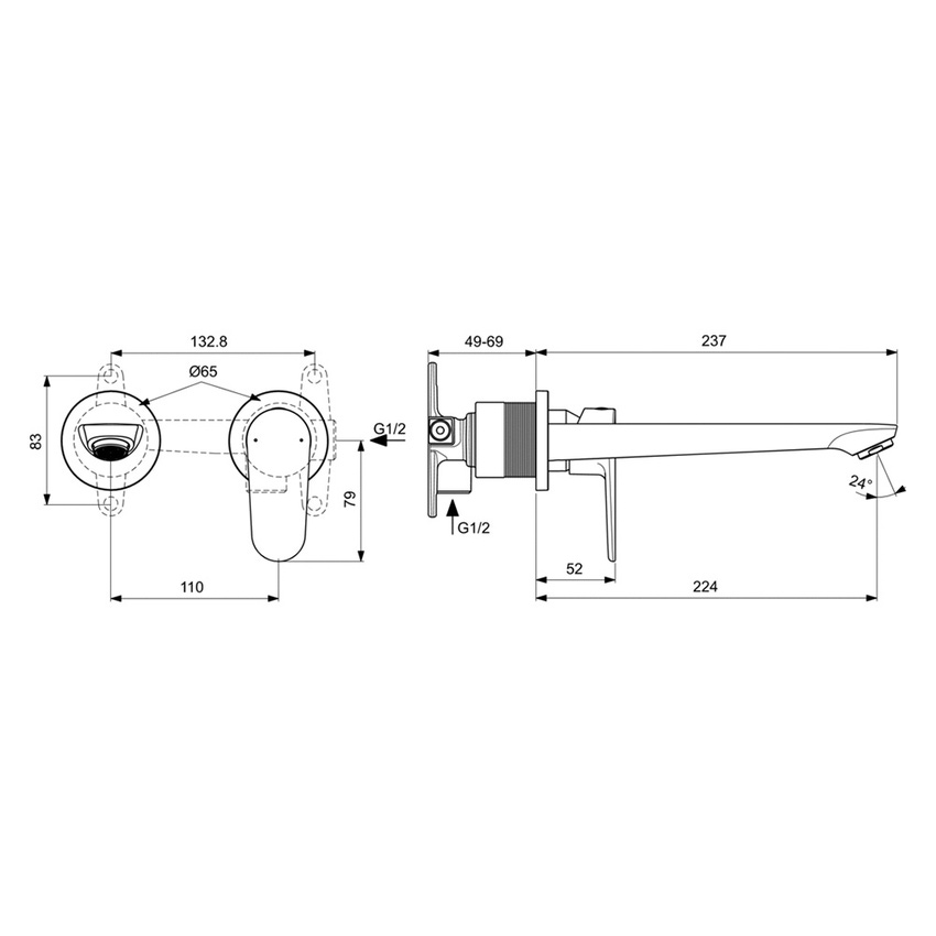Immagine di Ideal Standard CERAFINE O miscelatore monocomando a parete P.22 cm per lavabo, con limitatore di temperatura, senza corpo incasso, colore nero seta finitura opaco BD133XG