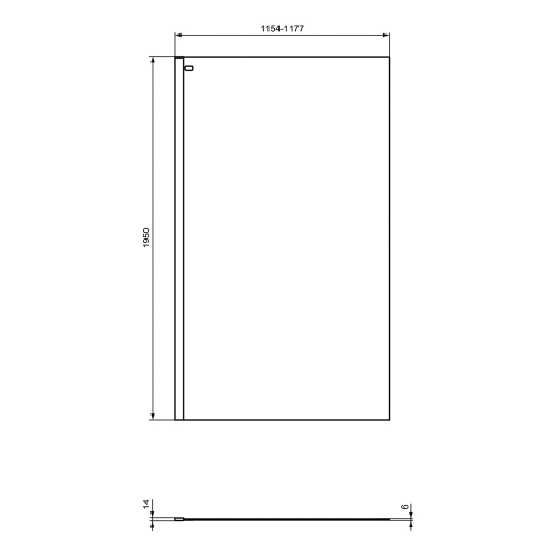 Immagine di Ideal Standard CONNECT 2 cabina doccia walk-in L.117.7 H.195 P.1.4 cm, per installazione ad angolo o centro parete, vetro temperato trasparente, colore nero finitura opaco K9379V3