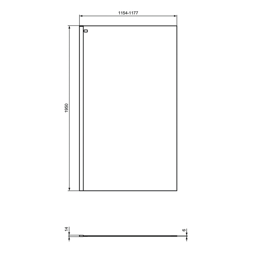 Immagine di Ideal Standard CONNECT 2 cabina doccia walk-in L.117.7 H.195 P.1.4 cm, per installazione ad angolo o centro parete, vetro temperato trasparente, colore nero finitura opaco K9379V3