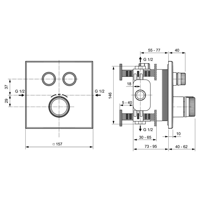 Immagine di Ideal Standard CERATHERM NAVIGO miscelatore termostatico quadrato a 2 vie, senza corpo incasso, con tecnologia Navigo, finitura cromo A7302AA