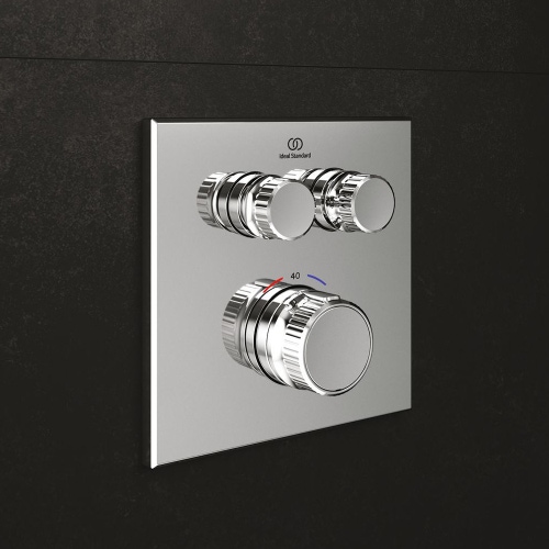 Immagine di Ideal Standard CERATHERM NAVIGO miscelatore termostatico quadrato a 2 vie, senza corpo incasso, con tecnologia Navigo, finitura cromo A7302AA