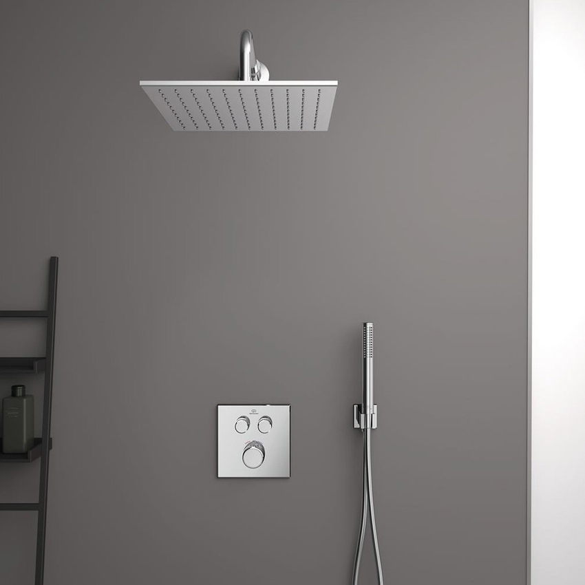 Ideal Standard soluzione bagno completo, sanitari sospesi, lavabo con  mobile 80 cm, doccia rettangolare 120x80 cm, colore bianco finitura lucido,  rubinetteria finitura cromo SING6