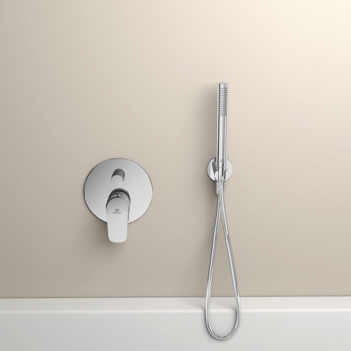 Immagine di Ideal Standard IDEALRAIN mikit per doccia con doccetta stick, raccordo erogatore con supporto fisso e flessibile L.175 cm, finitura cromo BC544AA