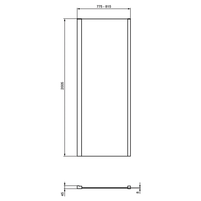 Immagine di Ideal Standard I.LIFE laterale fisso L.82 H.201 P.5 cm, vetro temperato trasparente, profilo finitura brill lucido T4863EO