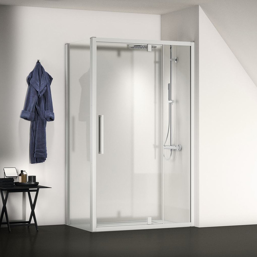 Ideal Standard soluzione bagno completo, sanitari sospesi, lavabo con  mobile 80 cm, doccia rettangolare 120x80 cm, colore bianco finitura lucido,  rubinetteria finitura cromo SING6