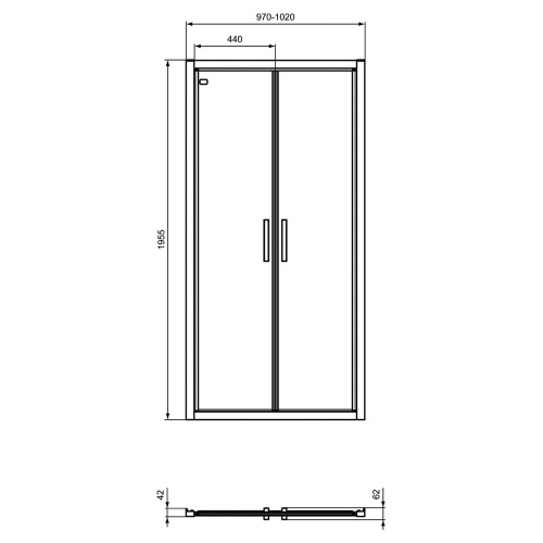 Immagine di Ideal Standard CONNECT 2 porta per doccia tipo saloon L.102 H.196 P.6 cm, con ante battenti, vetro temperato trasparente, colore nero seta finitura opaco K9296V3