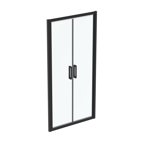 Immagine di Ideal Standard CONNECT 2 porta per doccia tipo saloon L.102 H.196 P.6 cm, con ante battenti, vetro temperato trasparente, colore nero seta finitura opaco K9296V3