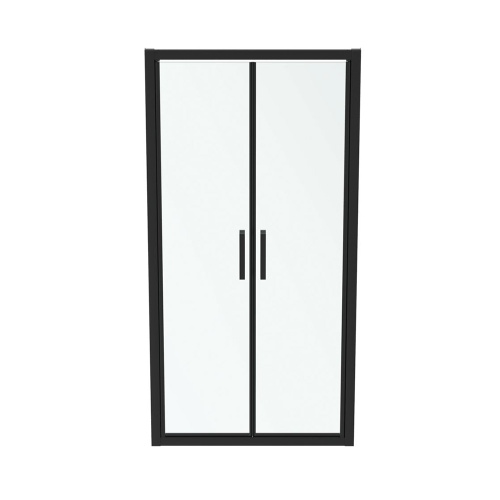 Immagine di Ideal Standard CONNECT 2 porta per doccia tipo saloon L.102 H.196 P.6 cm, con ante battenti, vetro temperato trasparente, colore nero seta finitura opaco K9296V3