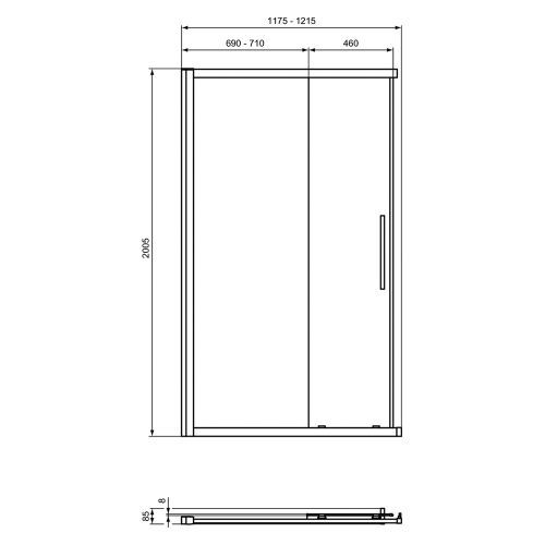 Immagine di Ideal Standard I.LIFE lato singolo per cabina doccia ad angolo L.122 H.201 P.9 cm, con apertura scorrevole, vetro temperato trasparente, profilo finitura brill lucido T4859EO