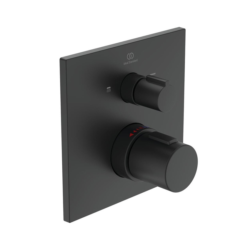 Immagine di Ideal Standard CERATHERM C100 miscelatore termostatico quadrato, per doccia/vasca, con deviatore, senza corpo incasso, colore nero seta finitura opaco A7522XG