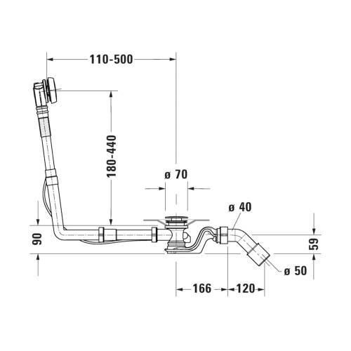 Immagine di Duravit QUADROVAL colonna di scarico con troppopieno, per vasche con scarico centrale, diametro dello scarico 5.2 cm, finitura cromo 792206000001000
