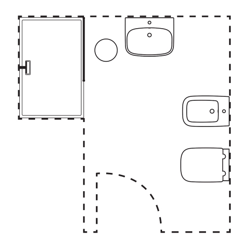 Immagine di Ideal Standard soluzione bagno piccolo completo, sanitari sospesi, lavabo 60 cm, doccia rettangolare 120x100 cm, colore bianco finitura lucido, rubinetteria finitura cromo SING1
