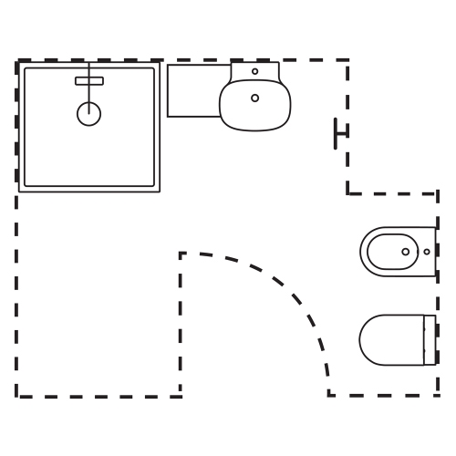 Immagine di Ideal Standard soluzione bagno completo, sanitari sospesi, lavabo con mobile 60 cm, doccia rettangolare 100x90 cm, colore bianco finitura lucido, rubinetteria finitura oro SING2