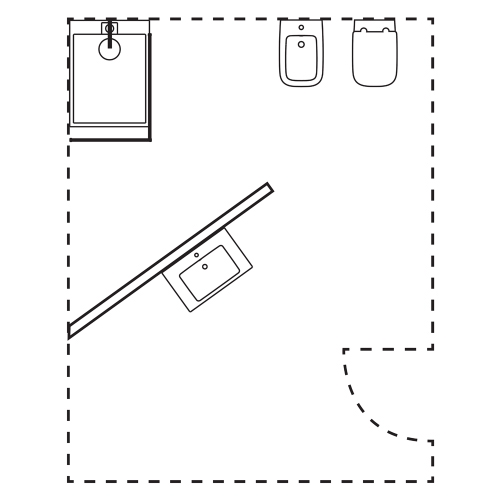 Immagine di Ideal Standard soluzione bagno completo, sanitari sospesi, lavabo con mobile 80 cm, doccia rettangolare 120x80 cm, colore bianco finitura lucido, rubinetteria finitura cromo SING6