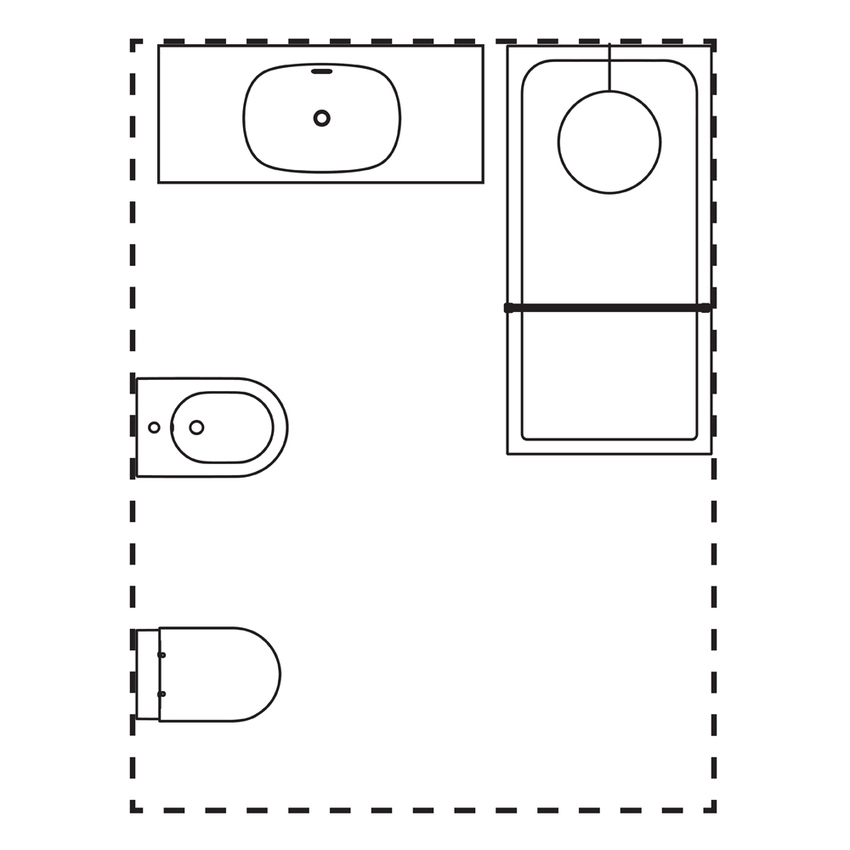 Immagine di Ideal Standard soluzione bagno completo, sanitari sospesi, lavabo 55 cm, colore bianco finitura lucido, doccia rettangolare 140x70 cm, colore grigio cemento finitura pietra opaco, rubinetteria finitura silver storm SING7