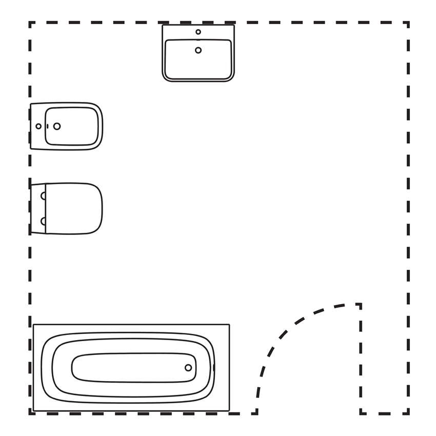 Immagine di Ideal Standard soluzione bagno completo, sanitari sospesi, lavabo 60 cm, vasca rettangolare 170x75, colore bianco finitura lucido, rubinetteria finitura cromo SING9