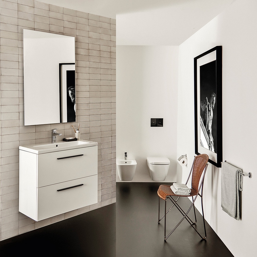 Ideal Standard soluzione bagno completo, sanitari sospesi, lavabo con  mobile 80 cm, doccia rettangolare 120x80 cm, colore bianco, rubinetteria  finitura cromo SING11