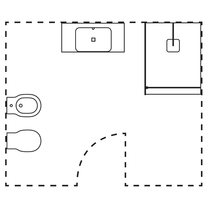Immagine di Ideal Standard soluzione bagno completo, sanitari sospesi, lavabo 60 cm, colore bianco finitura lucido, doccia rettangolare 120x90, colore nero finitura pietra opaco, mobile sottolavabo 105 cm, finitura noce scuro, rubinetteria colore nero finitura opaco SING13