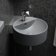 Immagine di Flaminia TWIN SET SLIM 42 lavabo 42 cm sospeso, monoforo, con troppopieno, con staffa di fissaggio ad angolo, colore cenere finitura opaco TW42SCEN+TS02/42