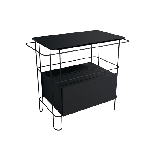 Immagine di Flaminia FILO struttura in acciaio inox, con top in vetro e cassetto per lavabo da appoggio, colore nero finitura opaco FI75SCNE