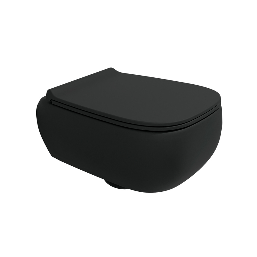 Immagine di Flaminia FLUO set sanitari sospesi, vaso con sistema goclean® e coprivaso slim con discesa rallentata, bidet monoforo con troppopieno, colore carbone finitura opaco FU118GCAR+FU218CAR+FUCW05CAR