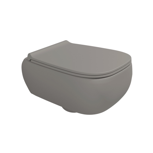 Immagine di Flaminia FLUO set sanitari sospesi, vaso con sistema goclean® e coprivaso slim con discesa rallentata, bidet monoforo con troppopieno, colore cenere finitura opaco FU118GCEN+FU218CEN+FUCW05CEN