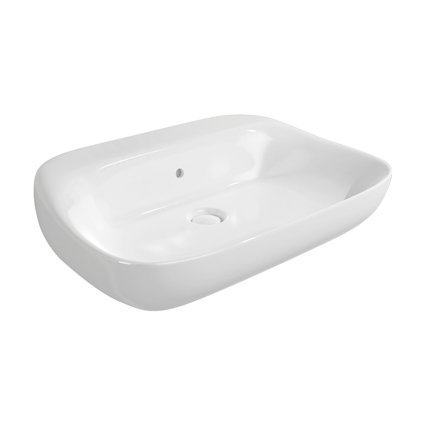Immagine di Flaminia FLUO 70 lavabo 70 cm da appoggio o sospeso, con troppopieno e piano per rubinetteria, colore bianco finitura lucido FU70L