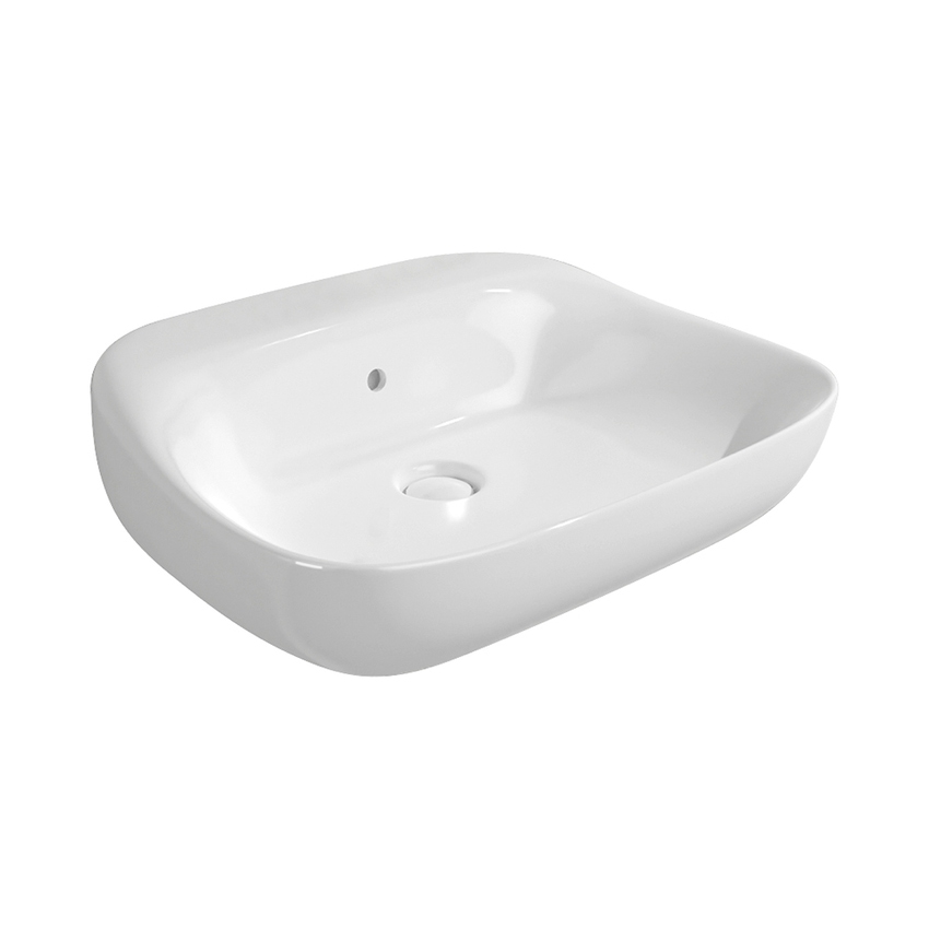 Immagine di Flaminia FLUO 60 lavabo 60 cm da appoggio o sospeso, con troppopieno e piano per rubinetteria, colore bianco finitura lucido FU60L
