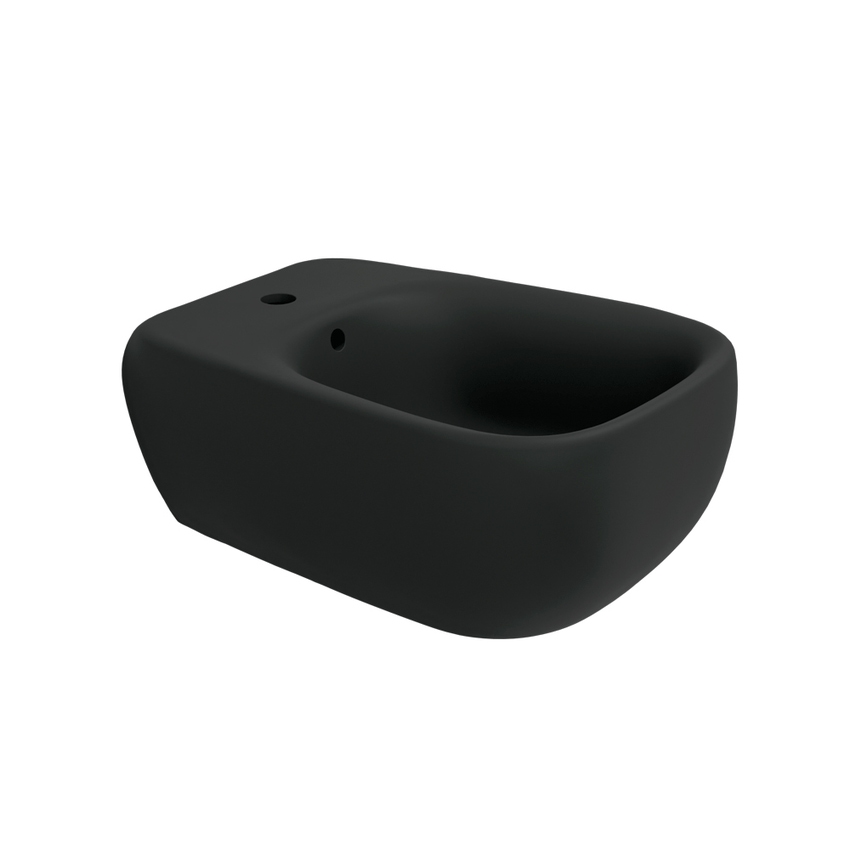 Immagine di Flaminia FLUO set sanitari sospesi, vaso con sistema goclean® e coprivaso slim con discesa rallentata, bidet monoforo con troppopieno, colore carbone finitura opaco FU118GCAR+FU218CAR+FUCW05CAR