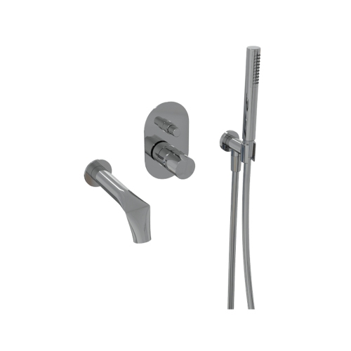 Immagine di Flaminia FOLD set vasca: monocomando incasso con deviatore, bocca di erogazione e doccetta, finitura cromo FL2570