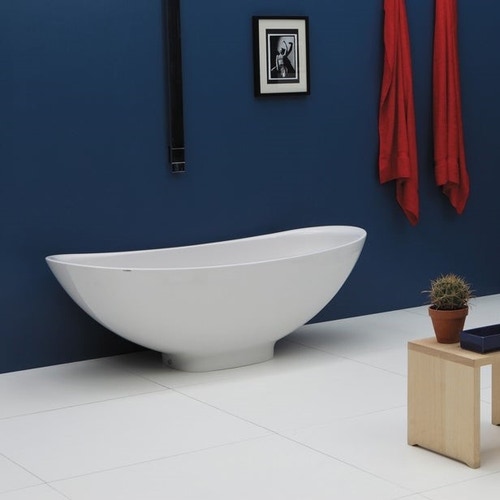 Immagine di Flaminia IO vasca in pietraluce con fascia per appoggio a parete, senza troppopieno, colore bianco finitura lucido IO70
