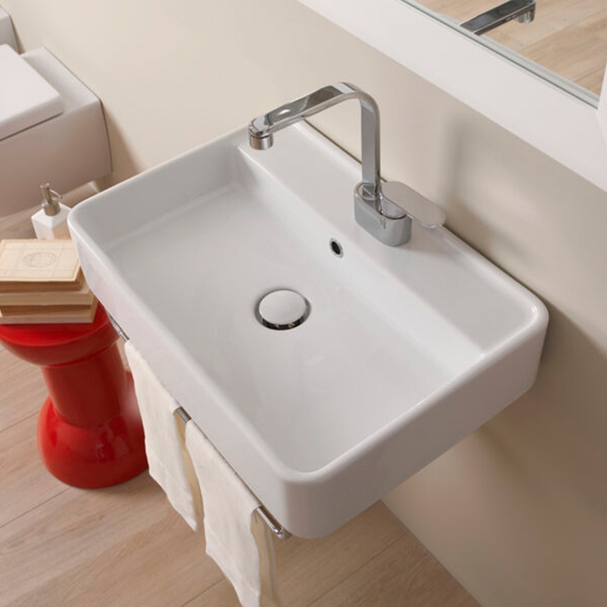 Immagine di Flaminia MINIWASH 60 lavabo 60 cm sospeso, con troppopieno, con bordo per rubinetteria, colore bianco finitura lucido MW60S