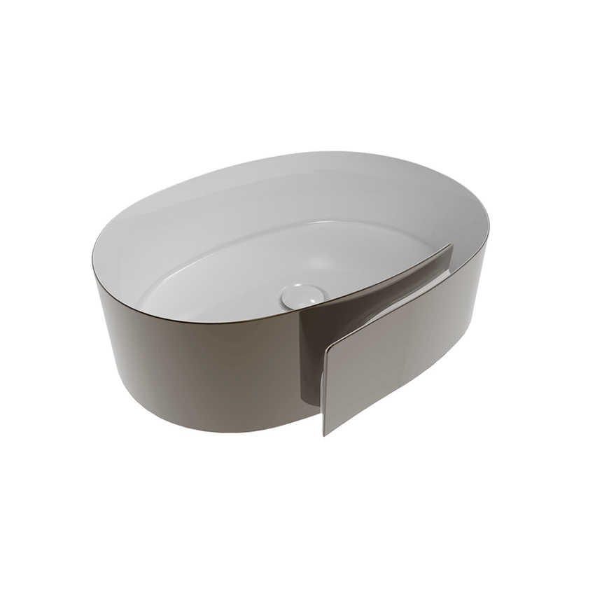 Immagine di Flaminia ROLL 56 lavabo 56 cm da appoggio, senza troppopieno, interno colore bianco finitura lucido, esterno finitura platino RL56LPLA