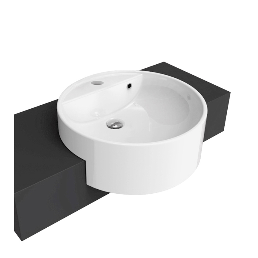 Immagine di Flaminia TWIN SET 52 lavabo 52 cm monoforo da semincasso, con piano rubinetteria, colore bianco finitura lucido 5054