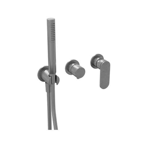 Immagine di Flaminia X1 set doccia composto da miscelatore ad incasso monocomando, deviatore e doccetta con supporto, finitura acciaio spazzolato X12081