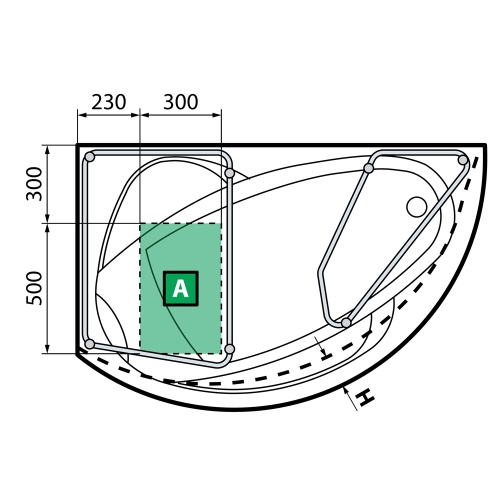Immagine di Novellini VOGUE vasca idromassaggio angolare asimmetrica semicricolare L.165 H.55 P.85 cm, versione sinistra, con pannello di controllo, guscio colore bianco finitura lucido, rubinetteria finitura cromo VOG416585PFS-A1K