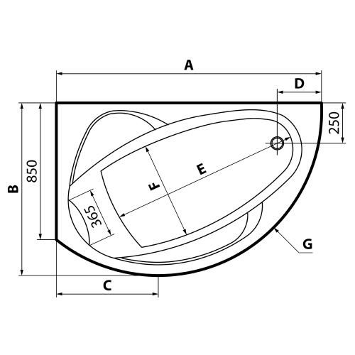 Immagine di Novellini VOGUE vasca idromassaggio angolare asimmetrica semicricolare L.165 H.55 P.85 cm, versione sinistra, con pannello di controllo, guscio colore bianco finitura lucido, rubinetteria finitura cromo VOG416585PFS-A1K