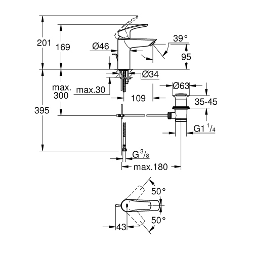 Immagine di Grohe EUROSMART miscelatore monocomando per lavabo H.17 cm, con scarico, finitura cromo 33265003