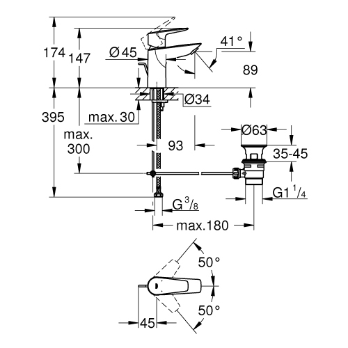 Immagine di Grohe BAUEDGE miscelatore monocomando per lavabo H.15 cm, con scarico, finitura cromo 23328001