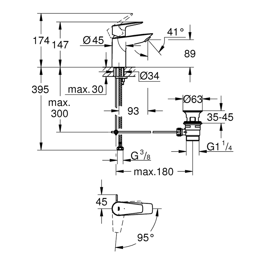 Immagine di Grohe BAUEDGE miscelatore monocomando per lavabo H.15 cm, con scarico e risparmio energetico, finitura cromo 23559001