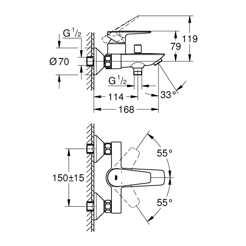 Immagine di Grohe BAUEDGE miscelatore monocomando per vasca o doccia, con deviatore, finitura cromo 23604001