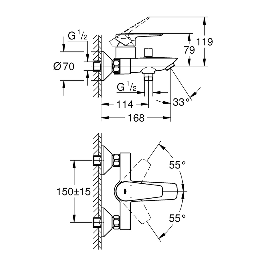 Miscelatore doccia o vasca esterno a muro Grohe AG BauEdge-23635001