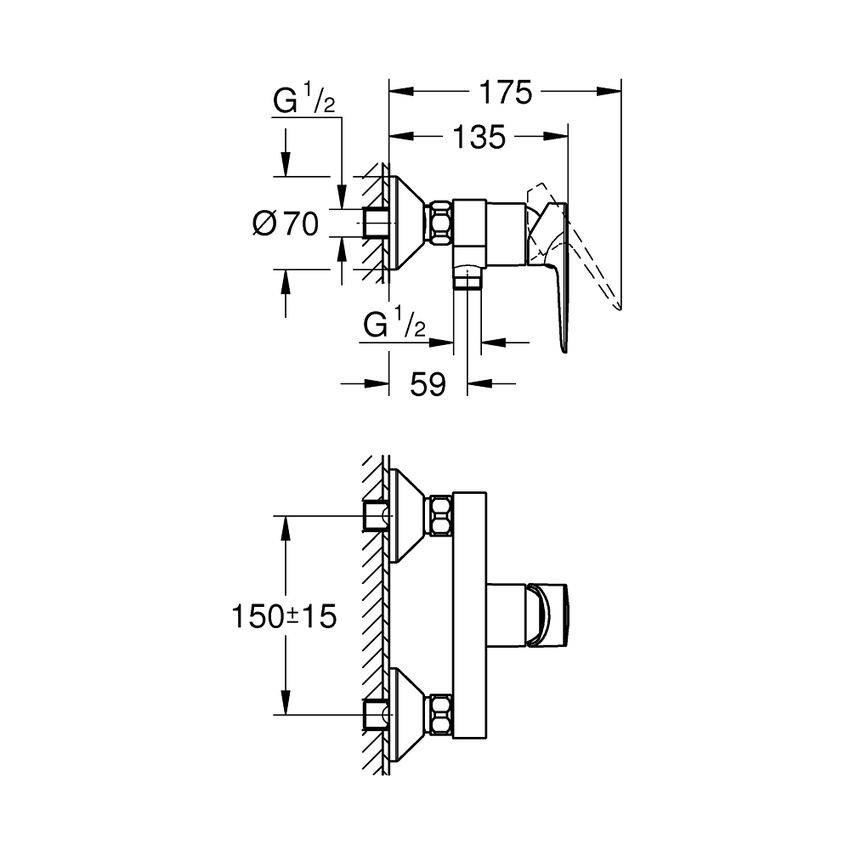 Immagine di Grohe BAUEDGE miscelatore monocomando per doccia, con limitatore di portata, finitura cromo 23635001